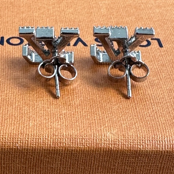 BNWOT Authentic Louis Vuitton LV Iconic Strass Stud Earrings Palladium Silver - Picture 9 of 12